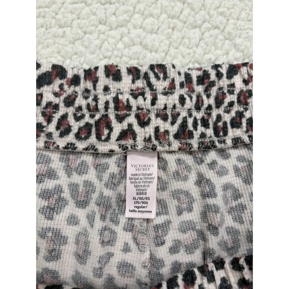 Victoria's Secret Waffle Knit Lounge Set Leopard Tee &‎ Joggers Size XL Cheetah